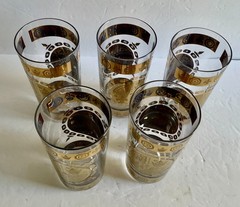 Vito Bari Gold Crest Design Highball Glasses Set Of 5 22K Signed