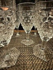 Set Of 8 Vintage Fostoria American Clear Hex Footed Water Or Wine Glasses