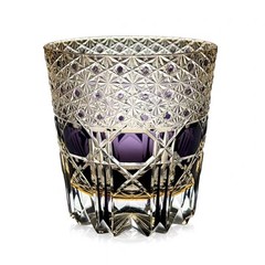Edo Kiriko Crystal Whiskey Glasses Hand Cut To Clear Purple 12oz Gift Packing US