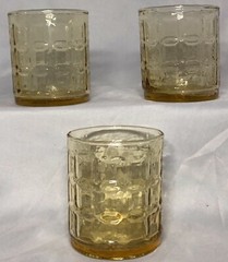 Vintage 6 Anchor Hocking Light Amber Glasses Tartan Square Cube Waffle Block MCM