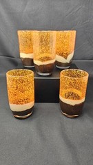 Pier 1 Tumblers 5 Mouth Blown Tri-Color Orange Speckle Cream Brown 16oz Glasses
