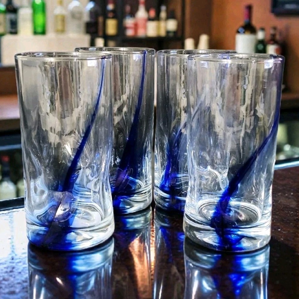 Vtg Libbey Blue Ribbon Impressions-On the Rocks Drinking Glasses 16oz Set Of 4