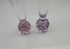 Beveled Crystal Bottom Hand Blown Champagne Glasses, Pink – See Description ****