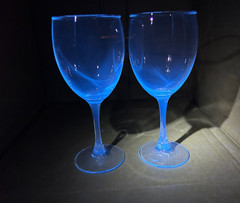 Vintage Clear Crystal Stemmed Wine Glasses, Blue Manganese Glow