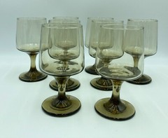 Vtg Libbey Tawny Accent Tapered Pedestal Water Wine Goblets Set of 4