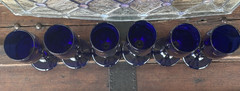 Vintage Libbey Cobalt Blue Champagne Flutes with Gold Stars Stemware Set of 6