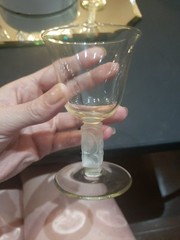 (5) wine glasses Antique Glass Crystal Murano? clear frosted square stem leaves