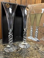 2000 STEM CRTSTAL d ARQUES MILLENNIUM CHAMPAGNE FLUTES SET MINT IN BOX FRANCE