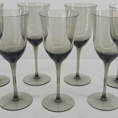 Smokey Gray Tulip Wine Glass 6oz. Set Of 7 Hungary 7″ Tall MCM