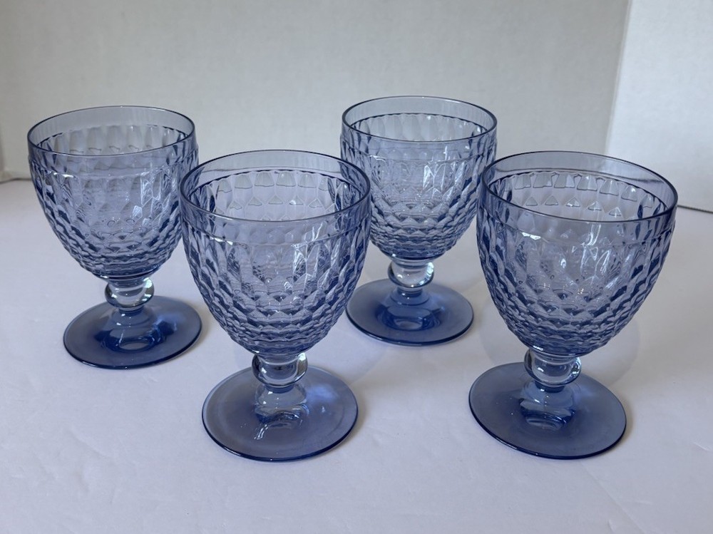 Villeroy & Boch Boston Blue Water Goblets Crystal Glasses 5″ Stemmed Wine