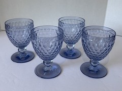 Villeroy & Boch Boston Blue Water Goblets Crystal Glasses 5″ Stemmed Wine