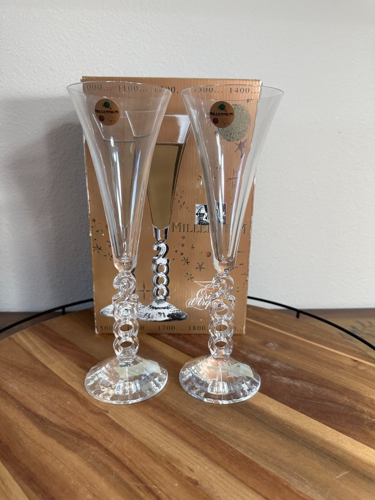 Cristal d’Arques Millennium 2000 Champagne Flutes 24% Lead Crystal Set Of 2