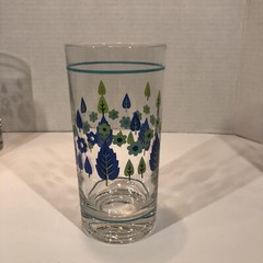 8 Marcrest Swiss Alpine Chalet 12 Oz Tumblers W/Brass MCM Rack Vtg Blue Green