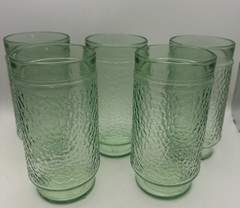 (5) Five Vintage Green Pebbled 16 oz, Libbey Chateau Tumblers 6”