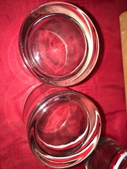 6 ATELIER VITREON 14oz Rocks Glass SWIRL Hand Painted White Red Black Striped 4″