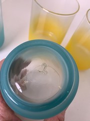 6 Vtg MCM Libbey Glass Blendo Frosted Yellow Green Teal Tumblers Glasses 4″ 8 oz