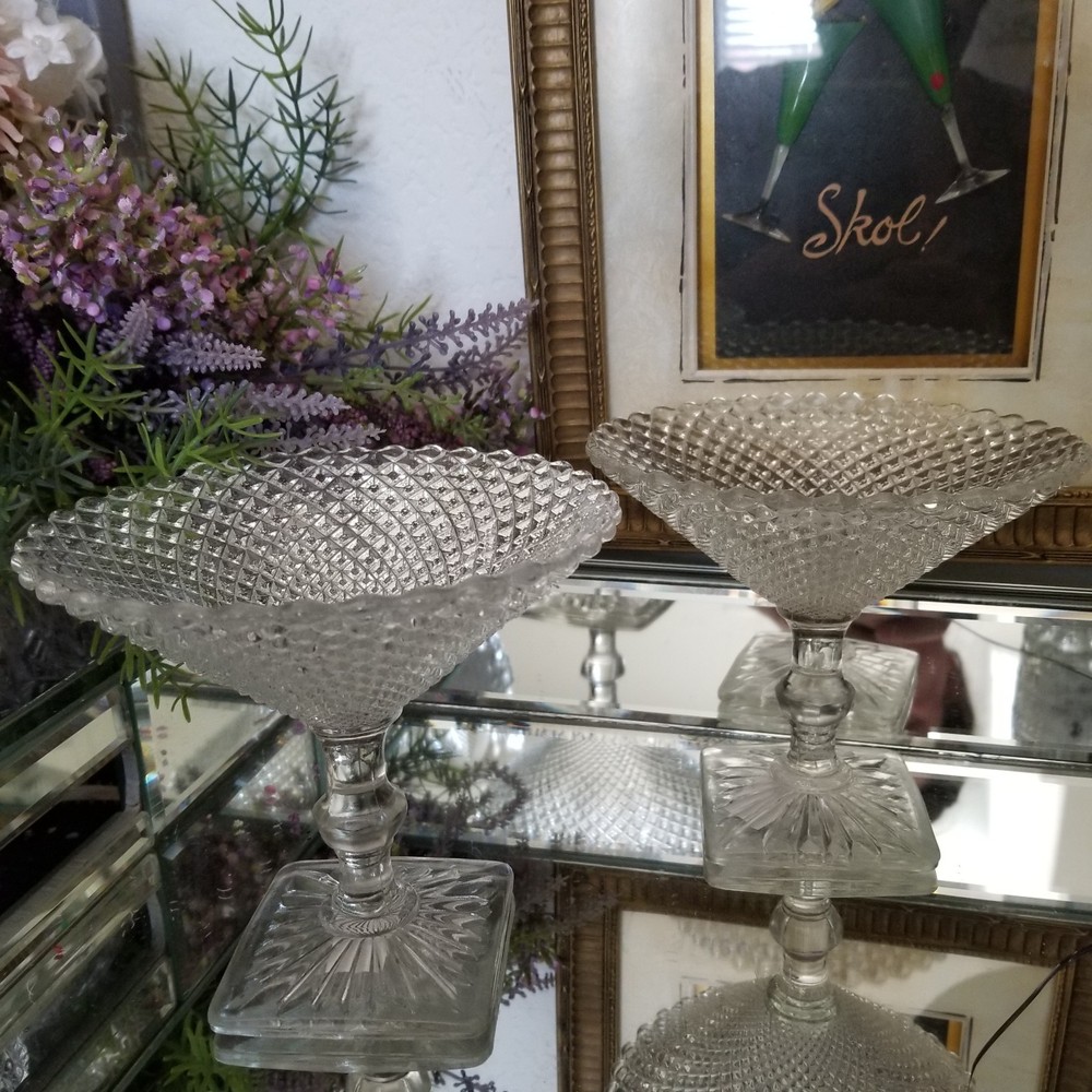 2 Item Lot Vintage Anchor Hocking Miss America Clear Round Compote Champagne 5”
