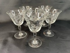 Set Of 6 Floral Etched Glass 2oz Liquor Cordial Glasses