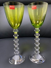 BACCARAT VEGA FORTISSIMO Crystal Light Green Wine Glass Pair Drinkware Japan