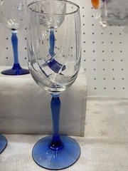 Libby Crystal Goblets Drape Bowl/ Cobalt Blue Stem Set Of 6 Vintage 40.00