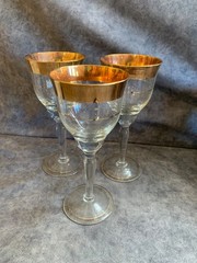 3 white wine thick gold rim plus accent gold goblets boheim? antique