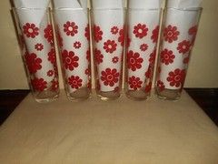 Libbey Iced Tea Glasses Retro Groovy FLOWERS Tom Collins Cocktail Glass Set 5 pc