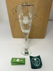 Vintage Eamon Glass Ireland Hand Etched W/Shamrocks Glasses Irish 6 Pcs Open Box