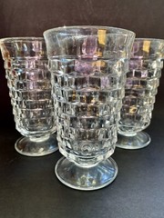 Set of 3 Vintage Whitehall Colony Cube Clear Footed 6″ Water Ice Tea Tumblers