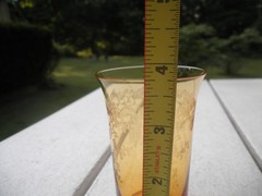 6 Antique Amber Shell & Scroll Etch Tiny Flat Tumblers Flare Top Art Deco Period