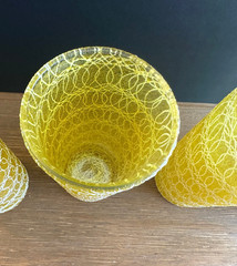 Set Of 4 Spaghetti String Glasses Yellow MCM Glass Tumblers
