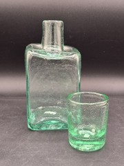 Kalalou Bedside Water Carafe Recycled Green Glass Tumble Up 8×3.5 EUC