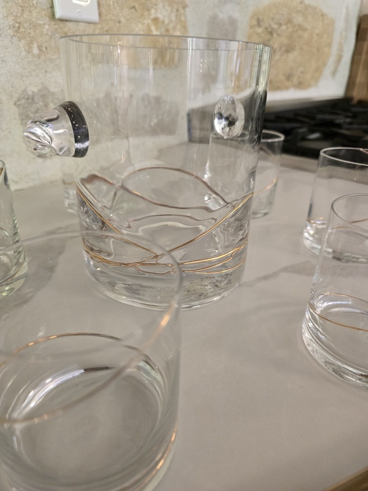 PIER 1 CLEAR Glass, Blown Gold Lined Colorway Retired Epic Barware Beauties