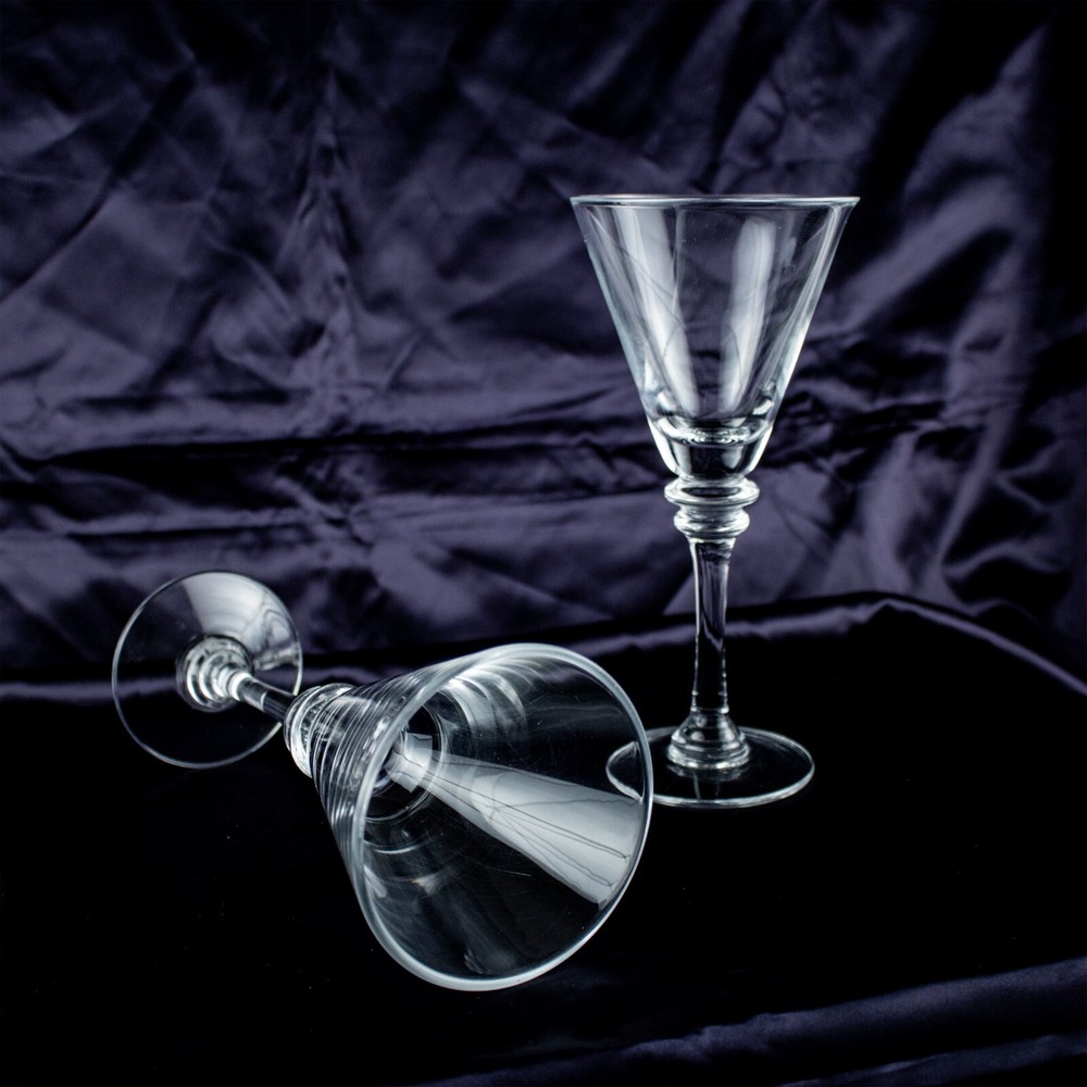 1960’s New York Vintage Crystal Clear Solid Round Coctail Martini Glasses Set 2