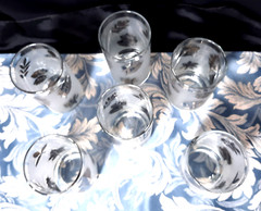 6 Vintage Frosted Silver Leaf Mid-Century Vintage Tumbler Glasses Set