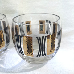 4~3+1~VTG~Federal Rocks Glasses Roly Poly Black + 22k Gold Atomic Starburst MCM