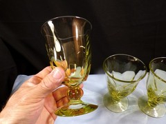 Set of 3 Duncan Miller Yellowish Glass Canterbury Low Water Goblets 5 3/8″ Tall