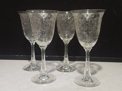 SET OF 4-Hawkes Crystal CLARENDON Wine Water Goblets 8.5″