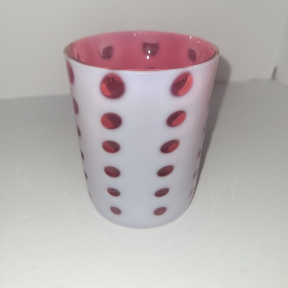 Old Fenton Cranberry Opalescent Inverted Coin Dot Tumbler Glass