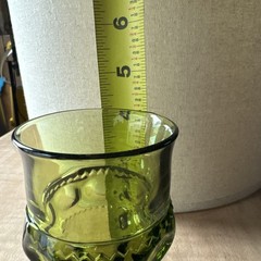INDIANA GLASS Kings Crown Thumbprint 4 1/4″ T Cordial Glass VTG Avocado Green