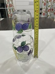 Hand Painted Tumble Up Glass Bedside Carafe & Glass Set Pears, Plum & Grapes