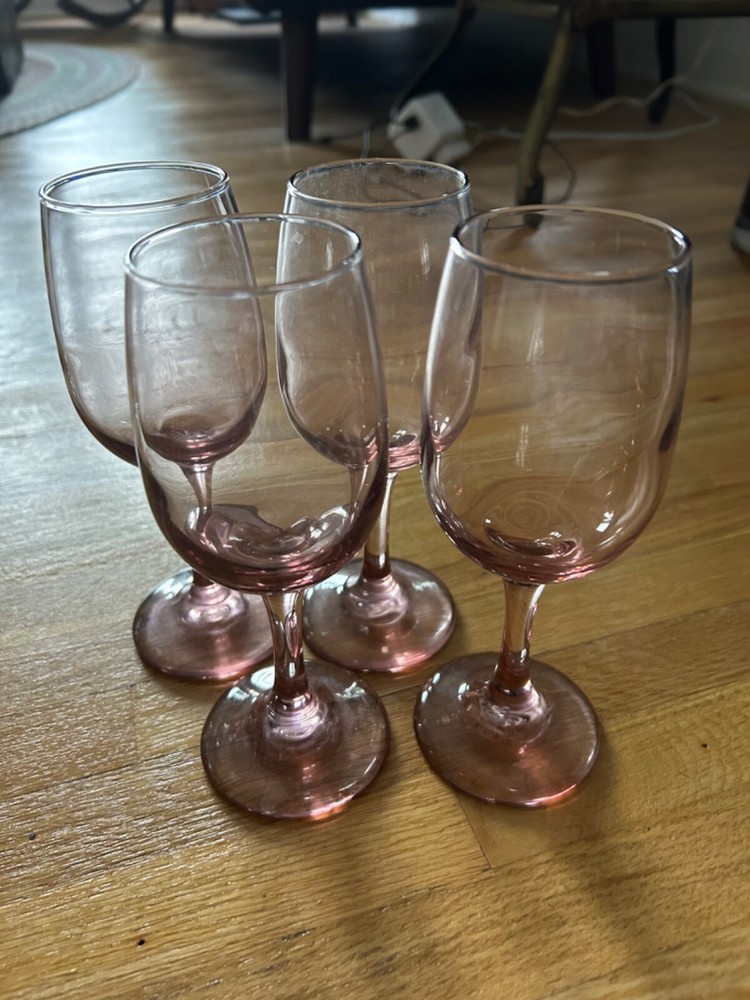 Four 7 1/4″ 8 oz. Libbey Premiere Plum PINK Wine glasses