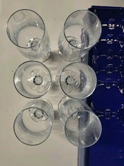 NIB 6 Bohemian Crystal Diamond Ball Stem Champagne Flutes Vintage Czechoslavakia