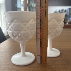 Set of 2 Vtg. Westmorland Old Quilt Pattern White Milk Glass Goblet Compote 5.5”