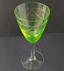 Art Nouveau Wine Glass Foot Cup Uranium Glass Etched Decor around 1900 N384