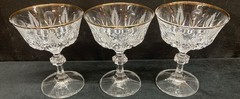Cut Lead Crystal Champagne Sherbet Glasses w/Gold Trim 6oz Set of 3
