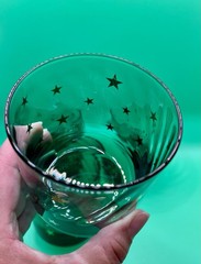 4 Vintage 90s Anchor Hocking Emerald Green Glasses Gold Star Swirl Celestial EUC