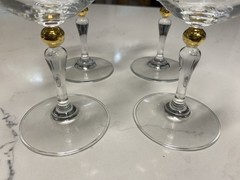 4 Vintage Bohemia Crystal -Crystalex BOC42 Balloon Water Glass Gold Ball Stem