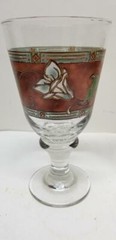 2 LIBBEY FLORAL FALL AUTUMN TEAL BROWN GLASS GOBLETS 7″