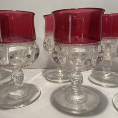 SET OF 6 King’s Crown Ruby Red Flash Thumbprint Water/Wine Goblets 5.5″ Vintage
