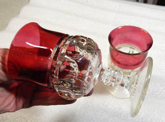TWO Kings Crown Thumbprint Water Goblets Ruby Flash Stained 5 3/4″